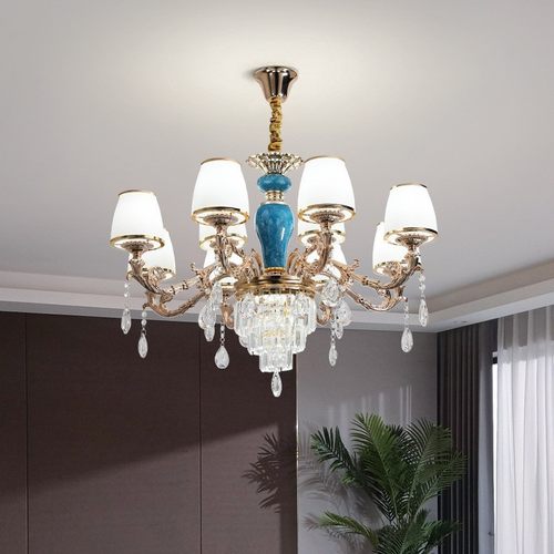 热销乔源灯饰新款灯具轻奢水晶吊灯锌合金欧式客厅餐厅卧室灯简欧