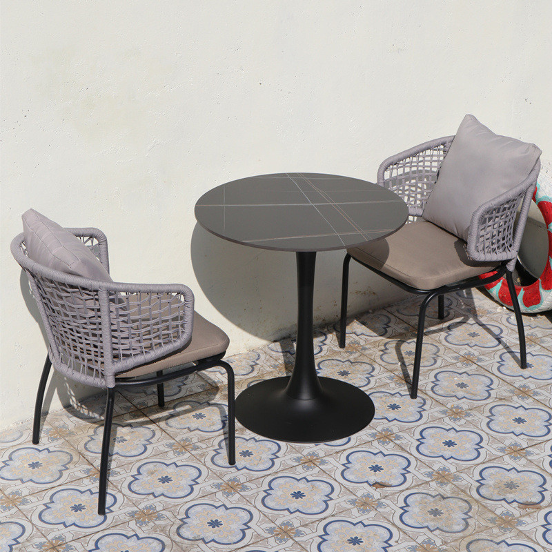 北欧简约户外桌椅藤椅长桌圆桌板阳台花园休闲岩庭院藤编桌椅组合