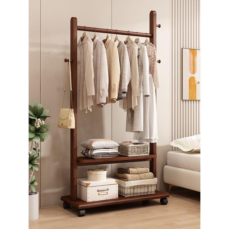 热销挂衣架实木落地卧室置物实板客厅简约现代新中式名宿衣帽架可