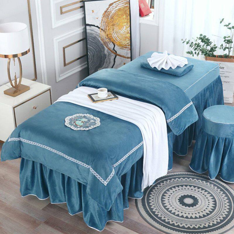 秋冬新品按摩床绒简约纯色美容院床罩四件套洗头床水晶床套