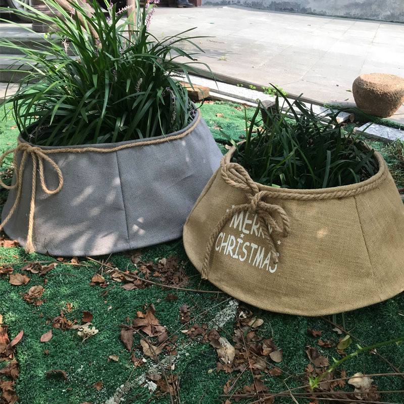 定制热款麻布面料圣诞树可以树围边框本色彩色裙印花麻布袋