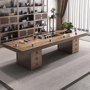 实木大板茶桌全套茶台乌金石茶桌椅组合一体大板办公室茶室喝茶桌