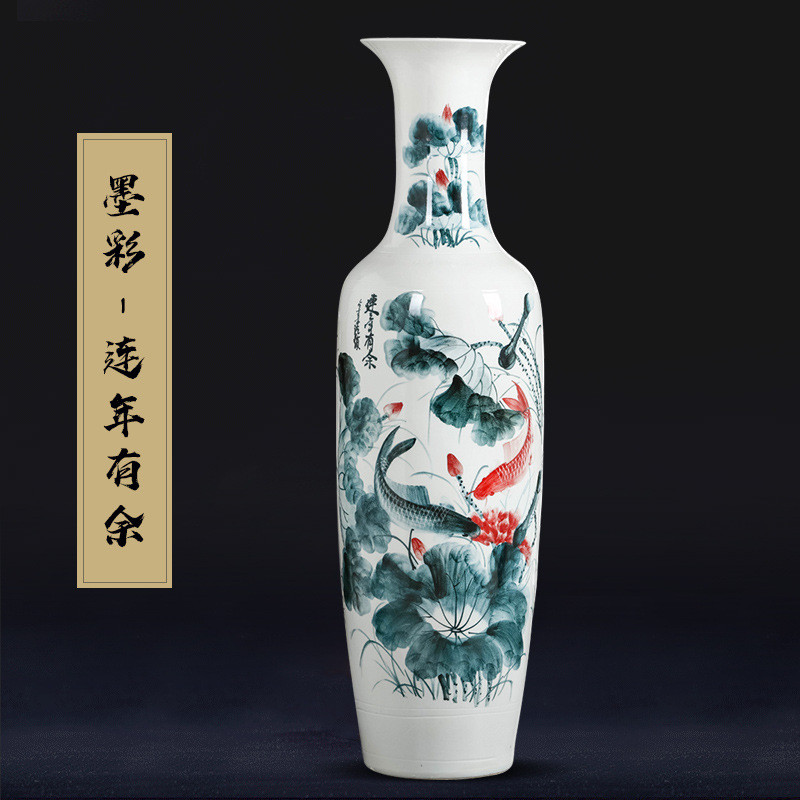 景德镇陶瓷手绘青花落地大花瓶仿古酒店大号开业礼品摆件客厅装饰