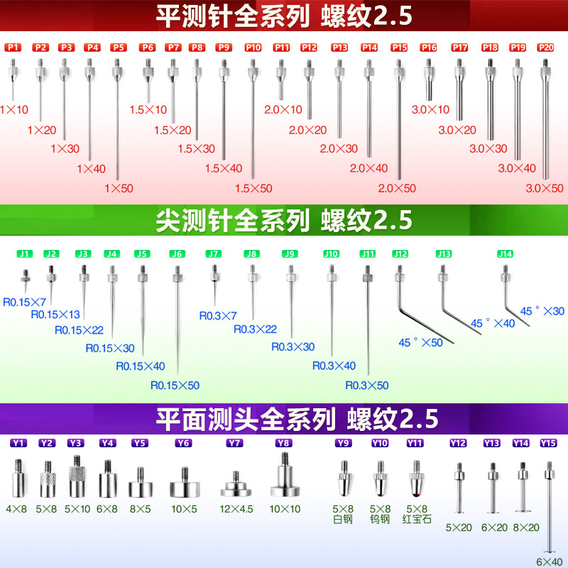 千分表平面测头测针高度规百分表球型测头高度计T型测头尖测针