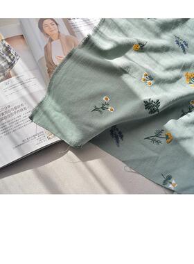 棉麻绣花手工薰衣草布料布料服装面料田园风格2色