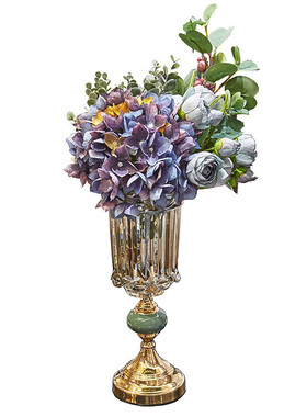 花瓶金色金属水晶玻璃花瓶欧式样板房客厅餐桌台面装饰轻奢套装