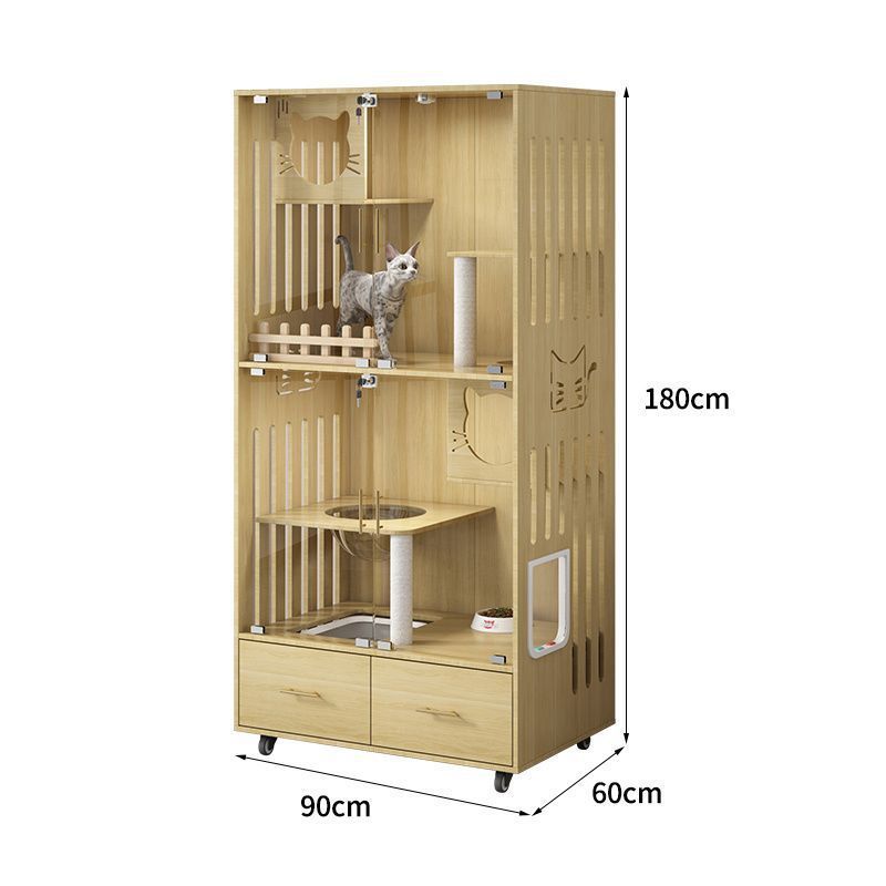 hp猫笼子清新猫别墅家用室内超大自由空间猫砂盆一体猫柜原木猫房