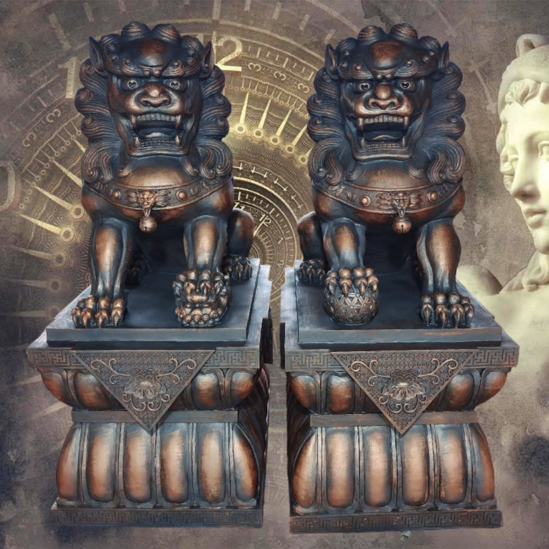 玻璃钢狮子砂岩宫门铸铜雕塑狮仿铜石材室内外摆件美陈设酒店大门