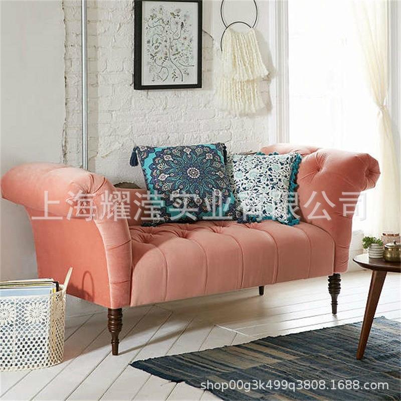 欧式扣古典绒布拉新贵妃椅客厅软包贵妃榻休闲沙发躺椅定制家具