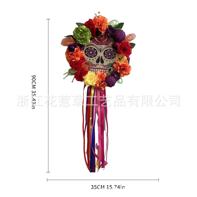 新款2023墨西哥亡灵前门花环节日氛围装饰节挂饰墙壁橱窗挂件批发