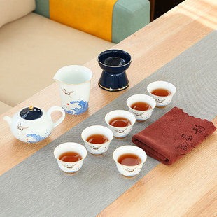 家用整套泡茶器德化茶杯盖碗茶道六君子水杯 茶壶白瓷功夫茶具套装