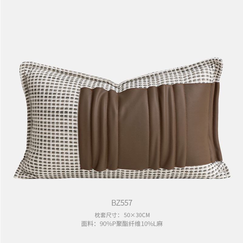 侘寂风抱枕风民宿软装靠枕高级感腰枕咖色棕色原木现代靠垫样板间