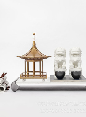 热销摆件样板房家居装饰树脂金属大理石新中式客厅玄关软装饰饰品