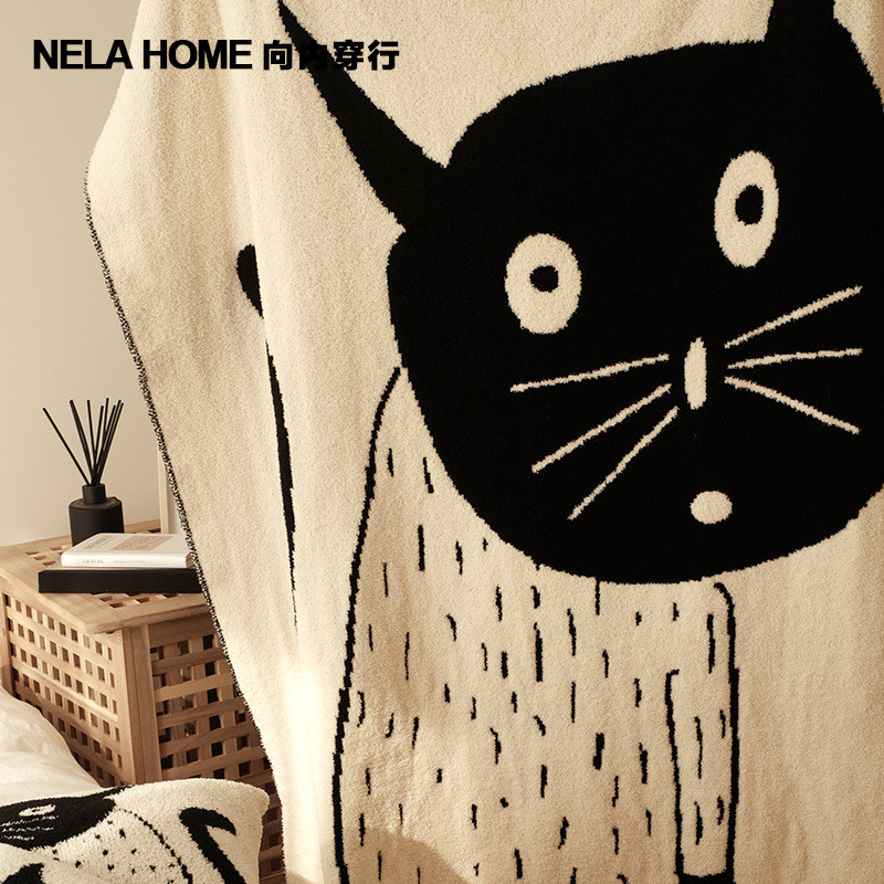 47no6am设计师双面大呆抱枕办公室半边绒针织沙发毯子猫午休毯