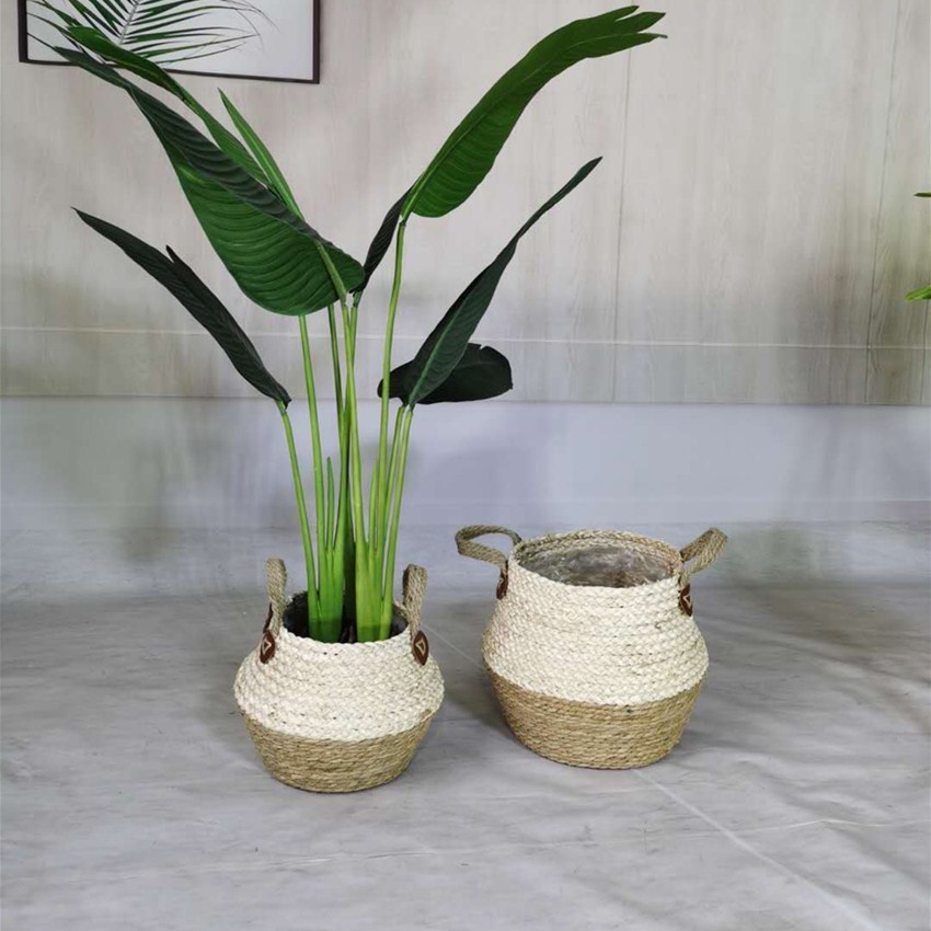 临沂厂家供应玉米皮花盆筐编织创意种植箱内膜草编花盆量大批发