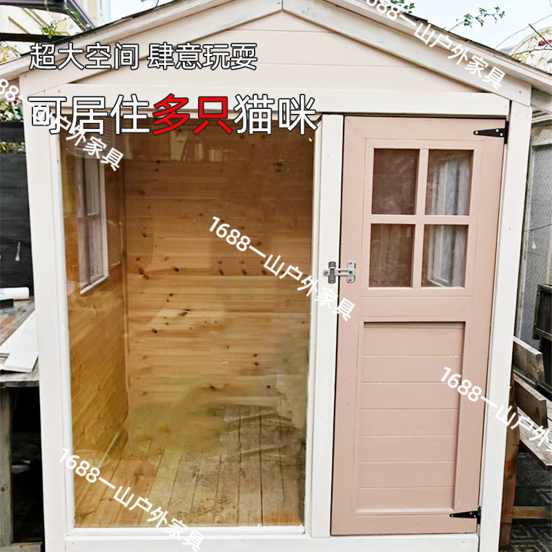 热销实木猫别墅柜宠物家用猫屋室内宠物柜猫笼子双层柜猫窝一体猫