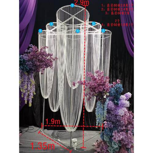 热销新款婚庆舞台背景三角架道具兰舟铁艺珍珠款亚克力珠帘婚礼堂