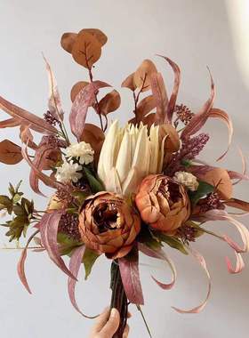 m155秋色咖黄色系花束手札仿真花绢花假花批发欧式货源