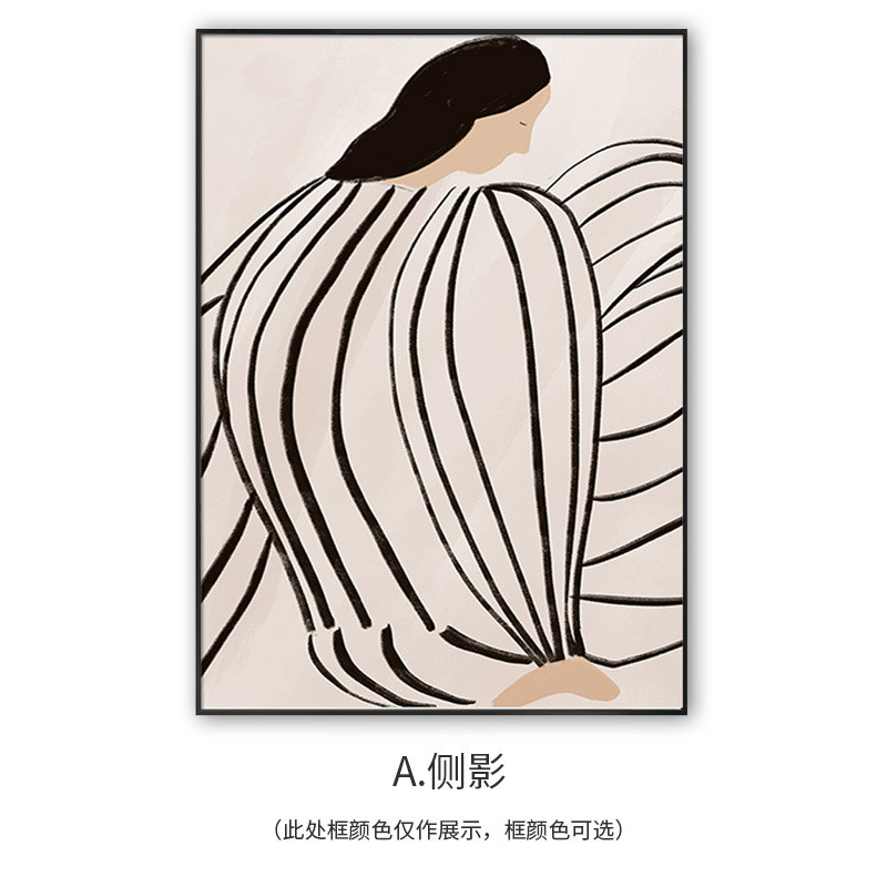 北欧复古装饰画玄关客厅书房摆台艺术壁画网红抽象线条人物挂画图片