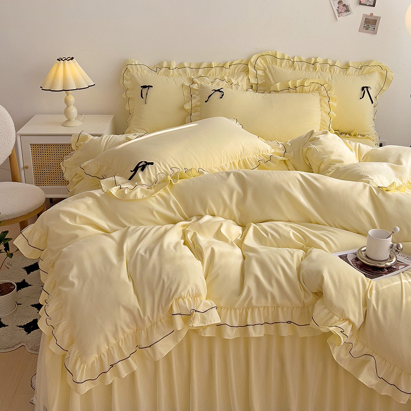 韩版公主风蕾丝床裙少女心四件套网红款荷叶花边被套床单床上用品