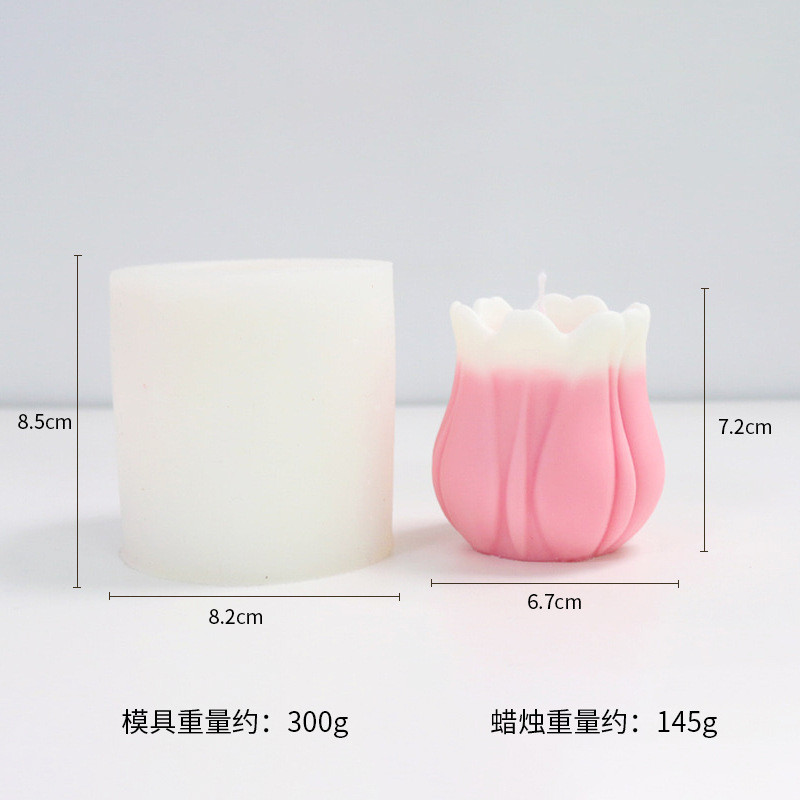 手工皂郁金香花烛台香薰蜡烛硅胶模具diy花朵蜡烛石膏摆件大号模