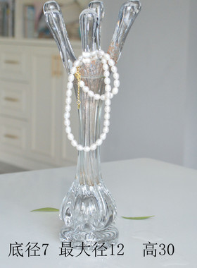 蓝色料猫爪型桌面迷你手工水晶水滴玻璃小花插花瓶水养插花器摆件
