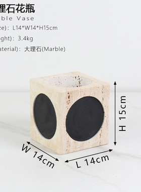 现代轻奢样板间天然大理石花瓶花器创意酒店客厅玄关桌面软装饰品