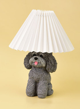 可爱仿真树脂雕刻泰迪台灯摆件装饰床头灯小夜灯桌面小狗创意模型