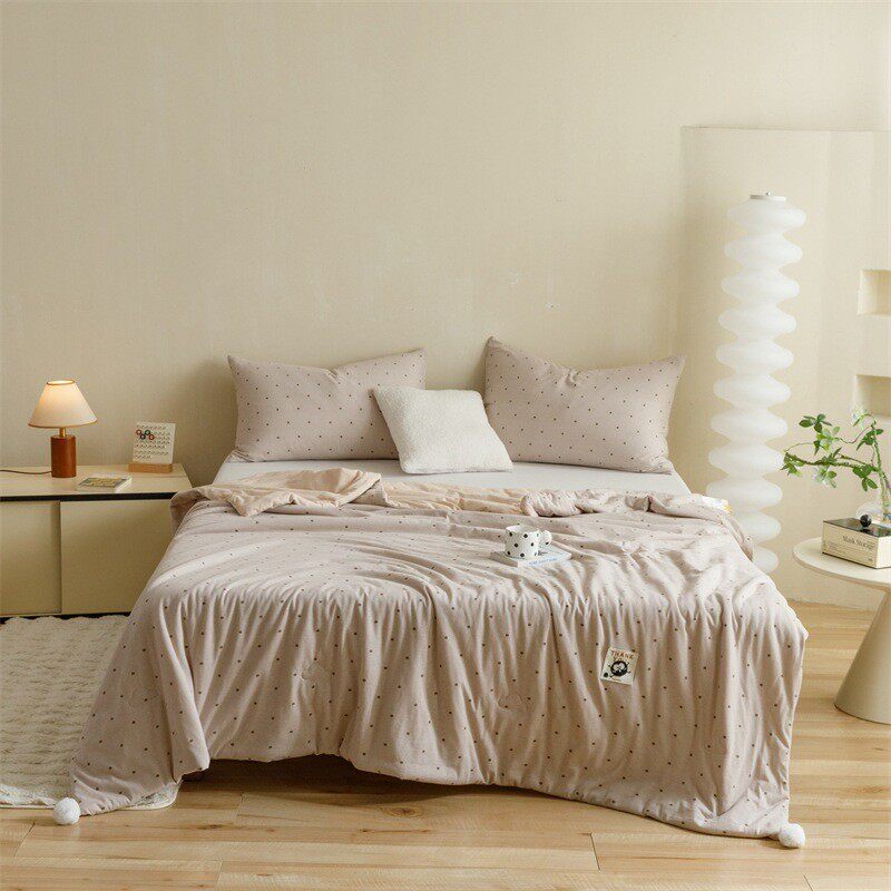 全棉针织棉大豆夏被少女心单双球球天竺棉空调被可水洗波点人薄被