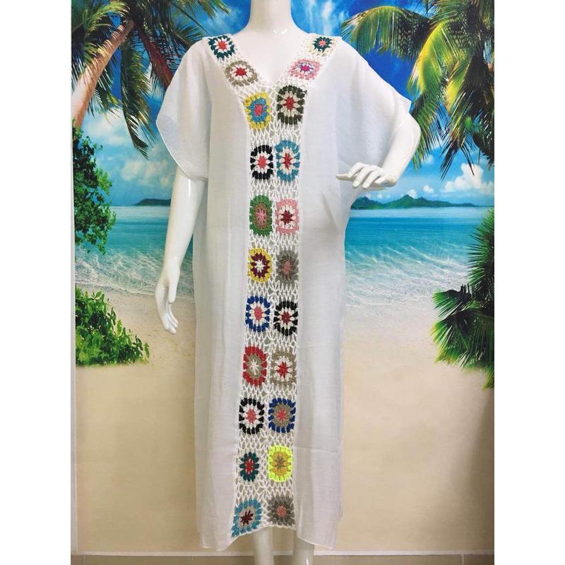 2021宽松手钩花拼接沙滩罩衫加长镂空时尚新款防晒长裙