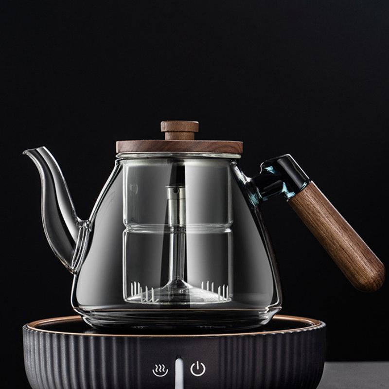 围炉煮茶木把蒸煮一体玻璃茶壶四代大容量加厚煮茶壶电陶炉泡茶壶