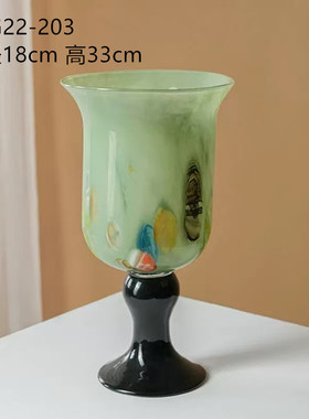 碧轩新品高脚法式风灯烛台两用玻璃花瓶复古风软装家居花器摆件