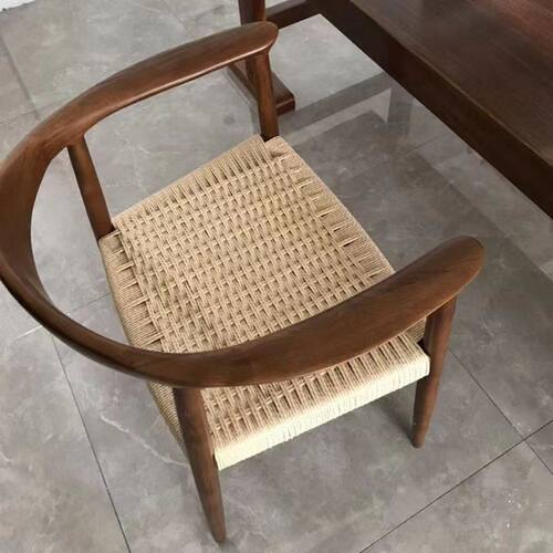 北欧简约靠背椅总统椅书房休闲肯尼迪白蜡实木扶手餐椅藤编椅子