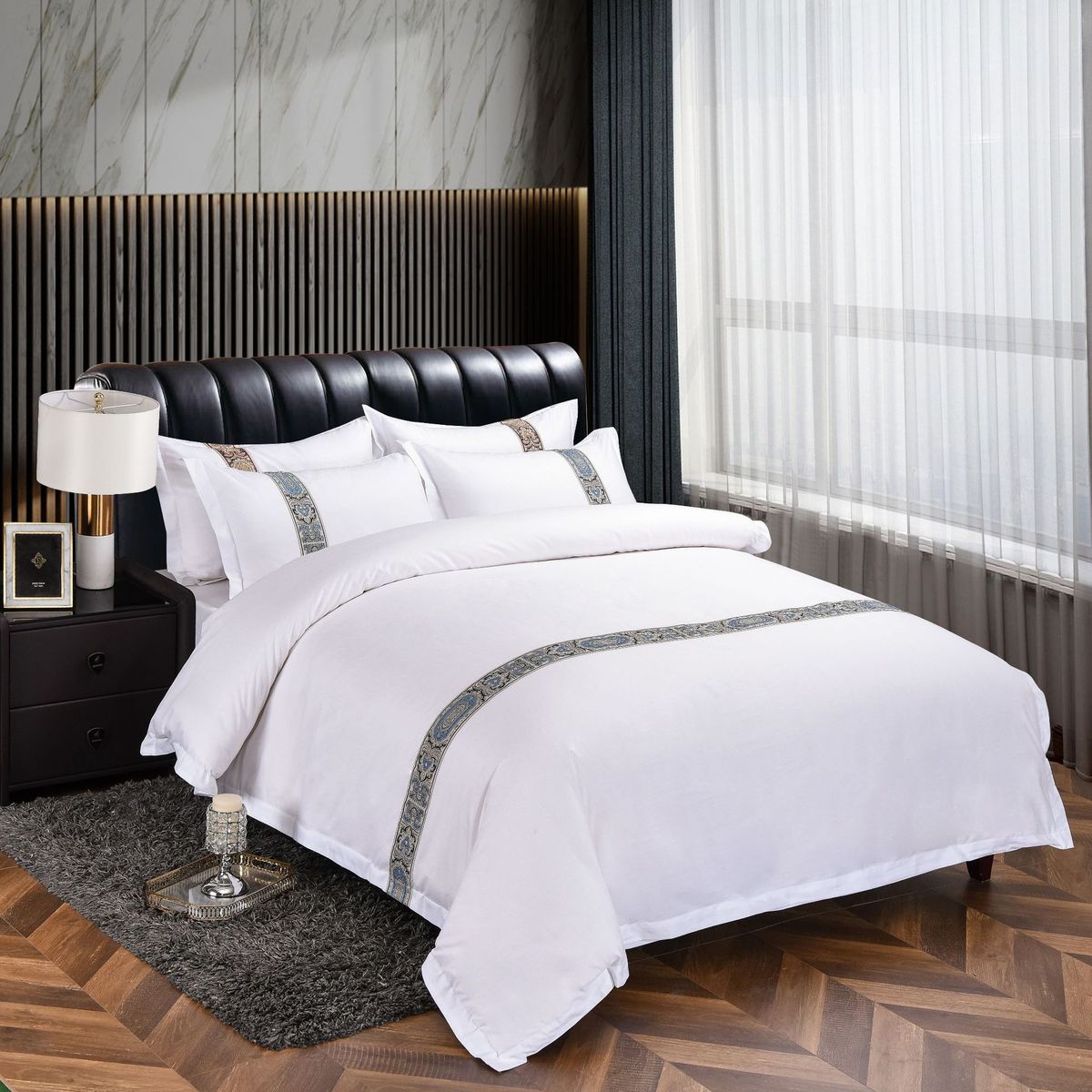 2024新款60支贡缎酒店宾馆被套草四件套纯白床上用品床单床笠款布