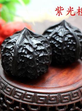 檀木紫光檀乌木核桃手把件木雕手捻三棱文玩核桃黑檀工艺古雅