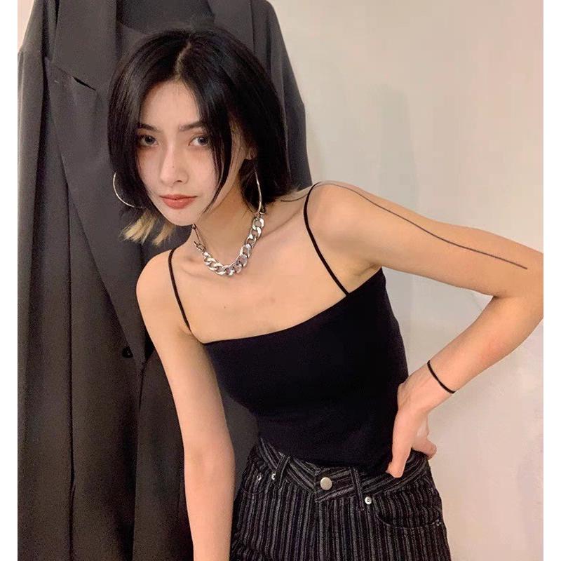 辣妹纯色吊带背心女短款带一体胸垫细肩带显瘦打底抹胸上衣外穿潮
