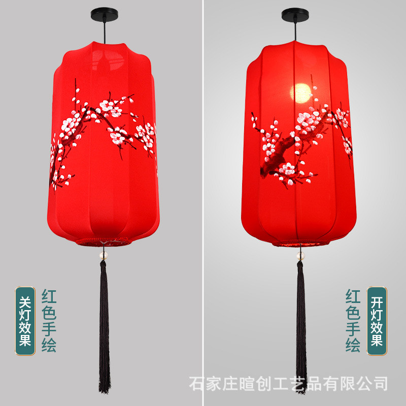中式布艺茶楼灯笼仿古典宫灯餐厅手绘过道创意冬瓜形吊灯厂家批发
