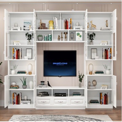 实木生态板电视柜一体组合墙柜小户型电视背景柜墙柜北欧风可