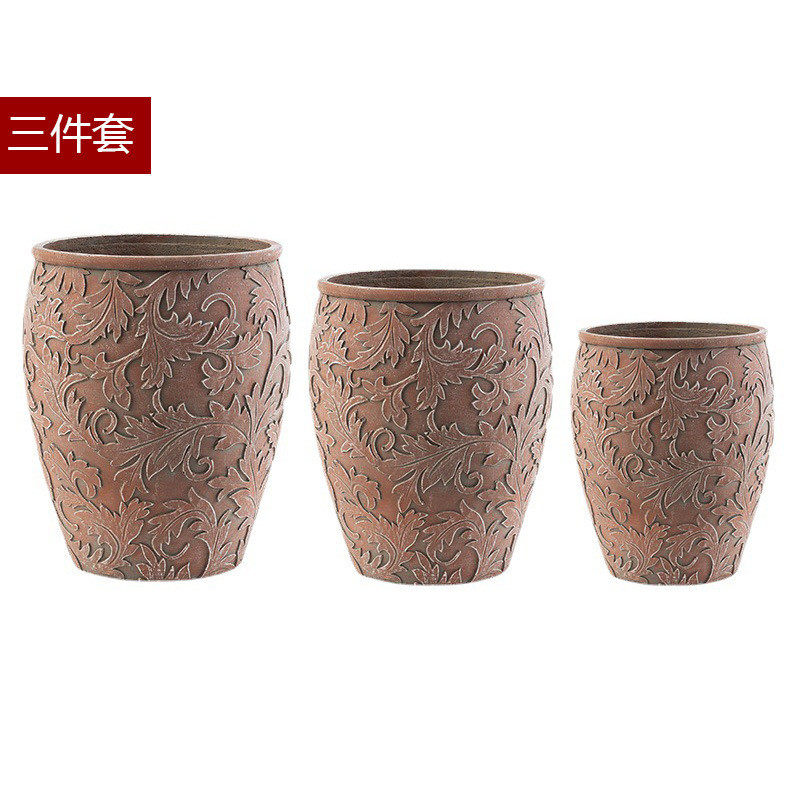 欧式红色藤花手工园艺客厅商场花园水泥花盆龙舌兰铁树花器大花盆