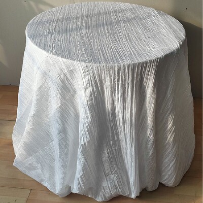 厂家婚宴圆形涤塔夫绸变色龙压皱白色餐桌布多色可选直供