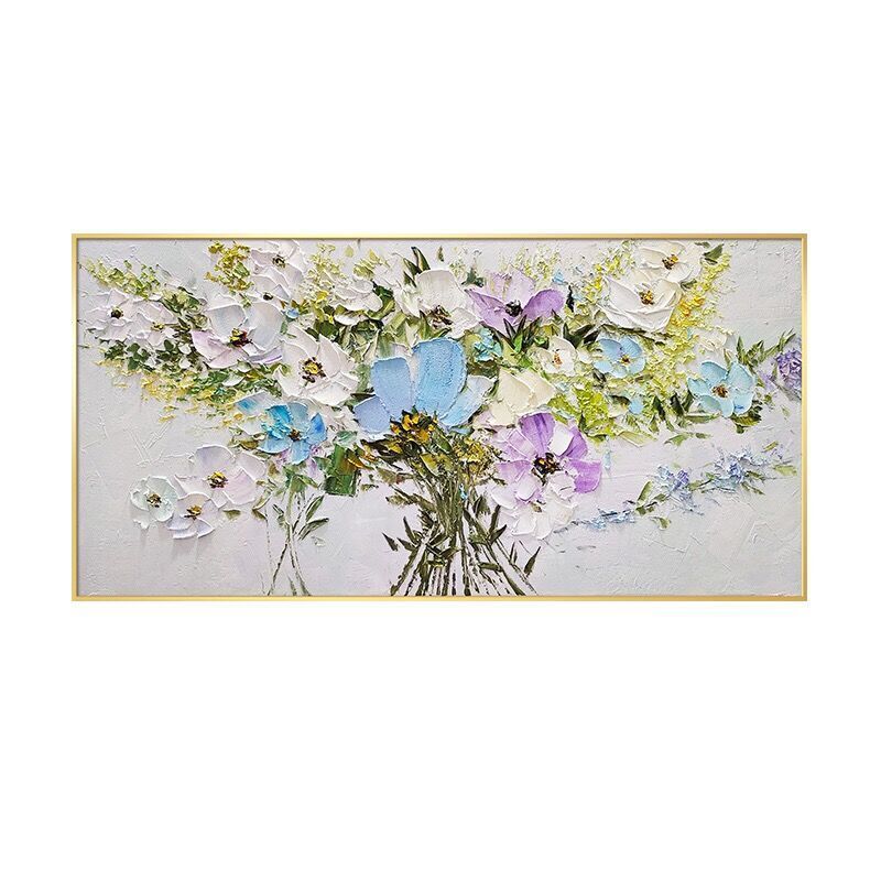 手绘油画繁花盛开轻奢玄关挂画立体抽象餐厅装饰画客厅背景墙壁画