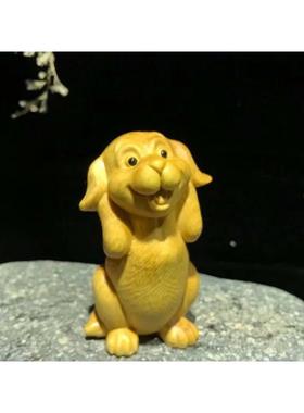 热销湖北小叶黄杨木木质三不狗呆萌可爱小狗狗茶宠精雕工艺品手把