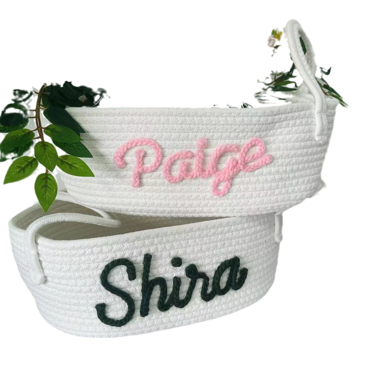 etsy热销个性化名字儿童棉绳收纳筐洗礼衣物收纳筐篮