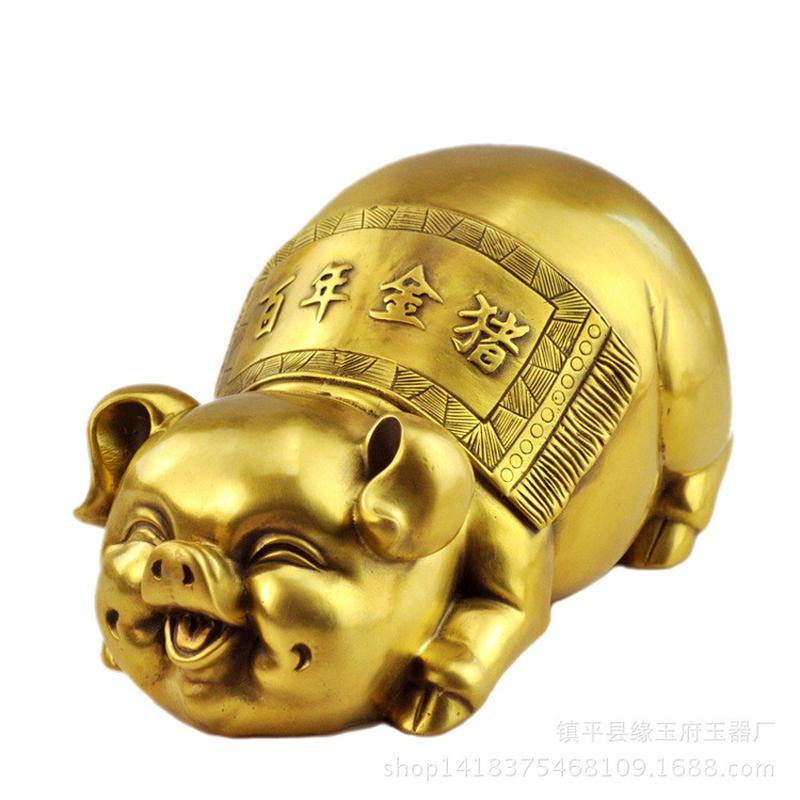热销铜十二生肖摆件金猪百年储钱罐福猪创意家居装饰铜器金属工艺