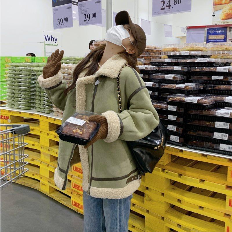 皮毛一体羊羔毛外套女秋冬季麂鹿皮绒机车服夹克高级感大衣女韩系