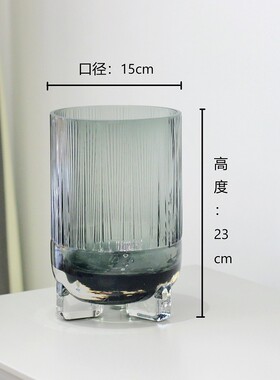 北欧竖条纹底座插花瓶加厚轻奢餐桌客厅水培玻璃花瓶装饰摆件批发