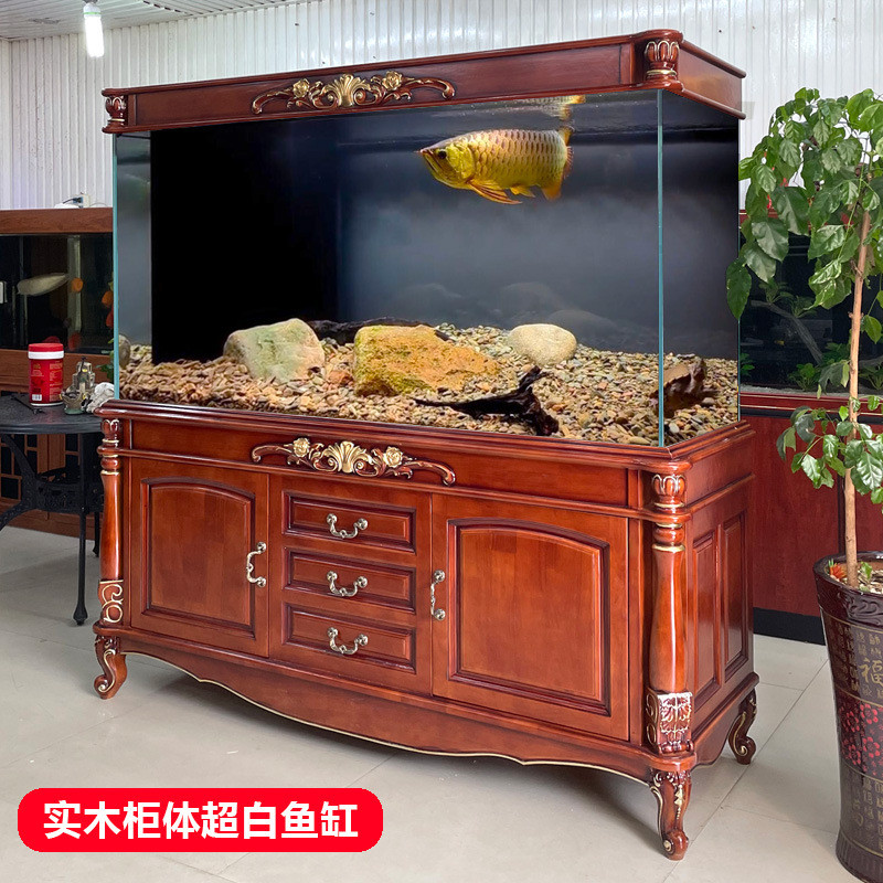 超白玻璃鱼缸家用客厅隔断生态新中式大型水族箱办公室底滤鱼缸