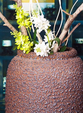 摆件做旧陶瓷花瓶落地大花瓶软装复古景德镇大号陶瓷三件套批发