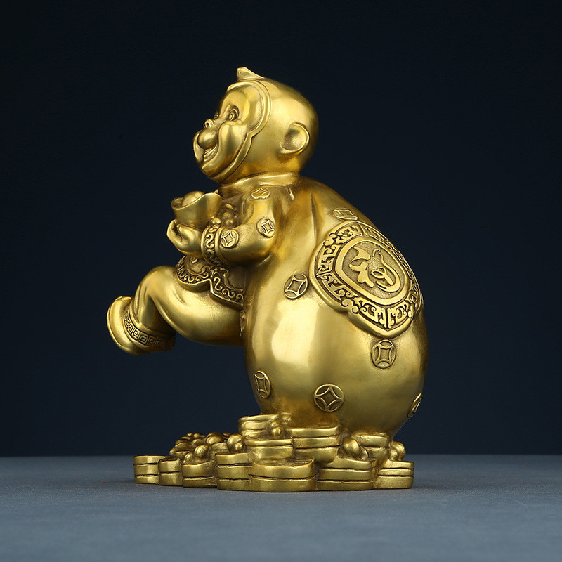 黄铜猴摆件工艺品十二生肖办公桌装饰品猴年客厅家居摆设开业礼品