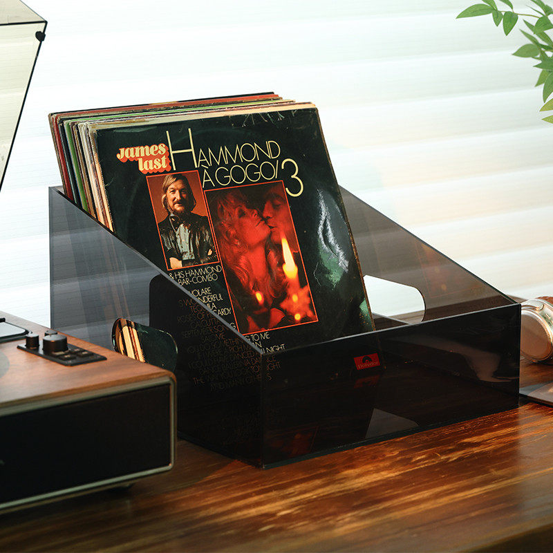 黑胡桃黑胶唱片展示架亚克力12寸收纳柜透明盒cd简约碟片收藏箱